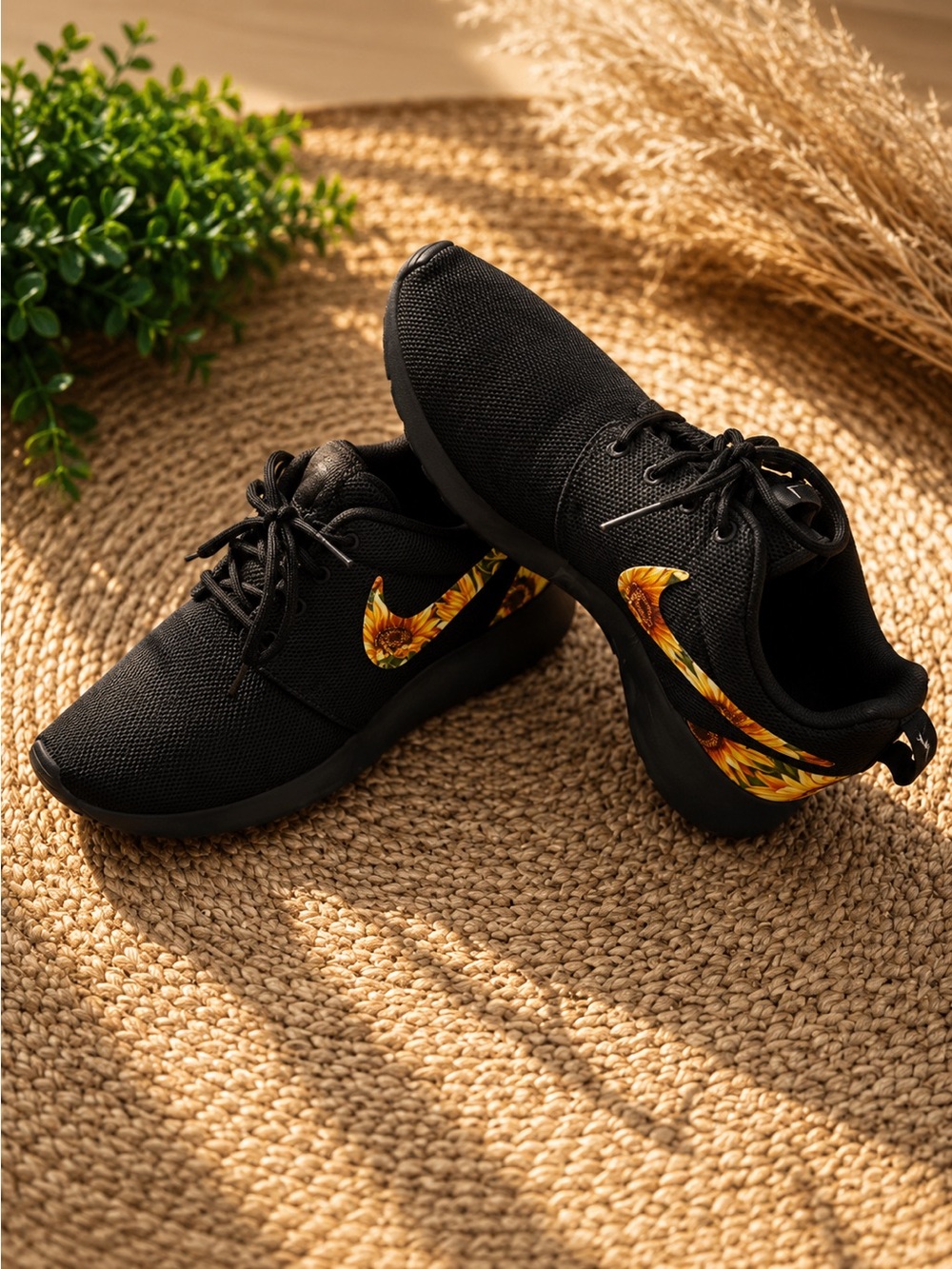 Nike Roshe One Custom Black /Sunflowers Running Shoes
